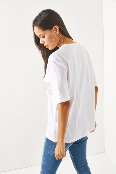 Women's White Chain-Embellished Oversized T-Shirt TSH-19000697 - 5