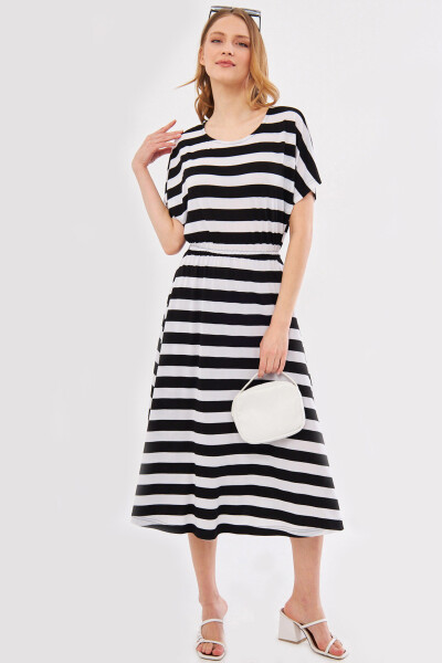 Women's White Decatessera Dress Batwing Sleeves Elastic Waist Skirt Lined Striped Midi Length ARM-24Y001036 - 7