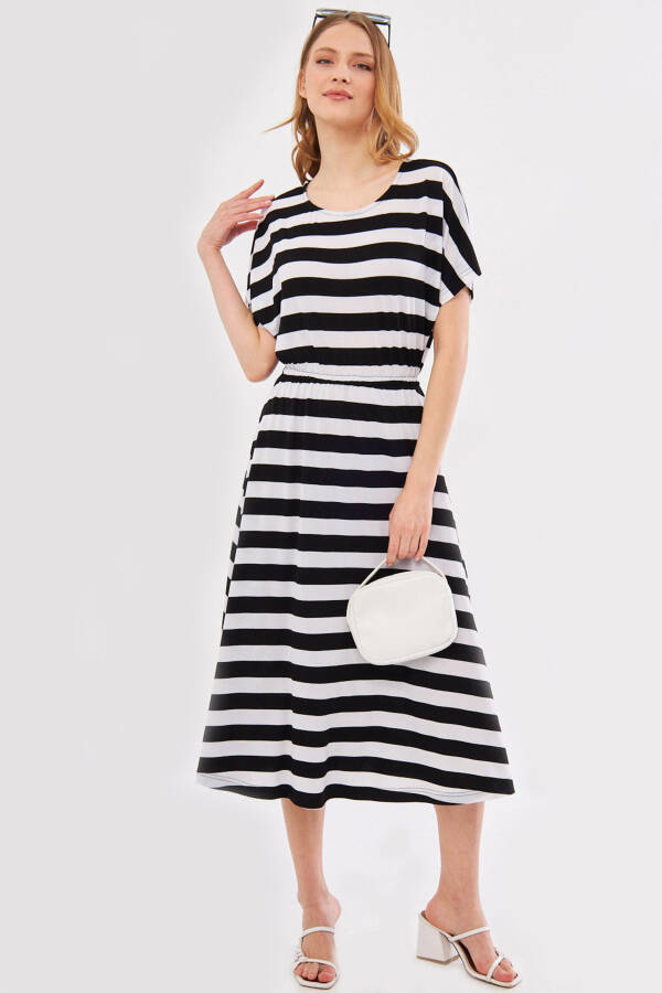 Women's White Decatessera Dress Batwing Sleeves Elastic Waist Skirt Lined Striped Midi Length ARM-24Y001036 - 7