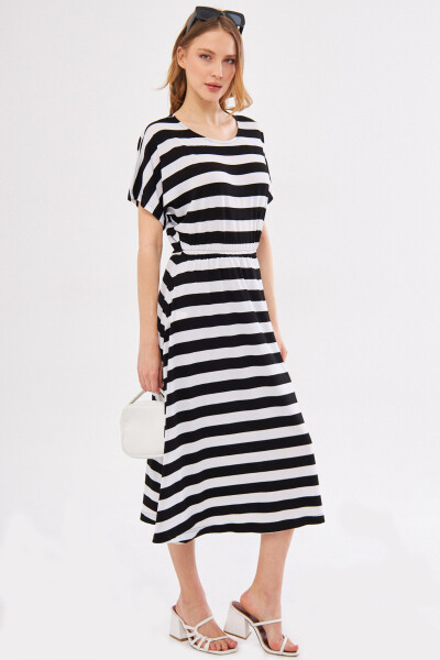 Women's White Decatessera Dress Batwing Sleeves Elastic Waist Skirt Lined Striped Midi Length ARM-24Y001036 - 8