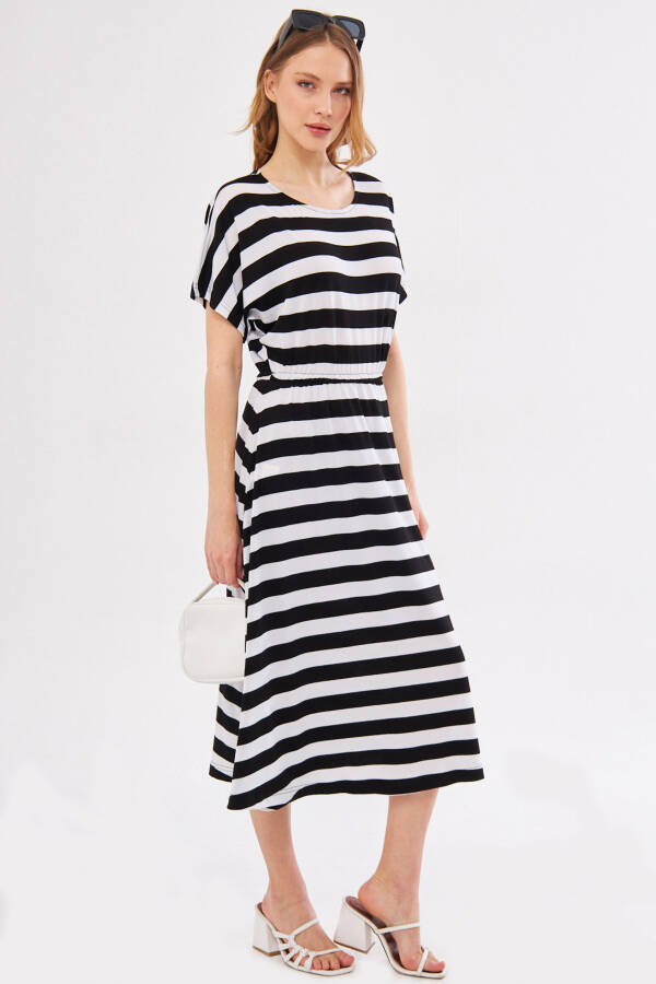 Women's White Decatessera Dress Batwing Sleeves Elastic Waist Skirt Lined Striped Midi Length ARM-24Y001036 - 8