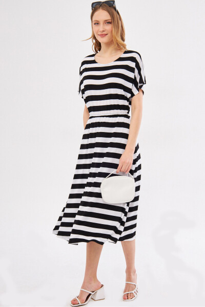 Women's White Decatessera Dress Batwing Sleeves Elastic Waist Skirt Lined Striped Midi Length ARM-24Y001036 - 9