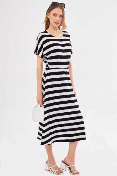 Women's White Decatessera Dress Batwing Sleeves Elastic Waist Skirt Lined Striped Midi Length ARM-24Y001036 - 2