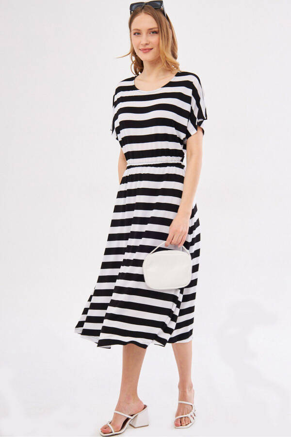 Women's White Decatessera Dress Batwing Sleeves Elastic Waist Skirt Lined Striped Midi Length ARM-24Y001036 - 3