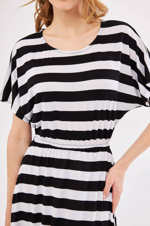 Women's White Decatessera Dress Batwing Sleeves Elastic Waist Skirt Lined Striped Midi Length ARM-24Y001036 - 5