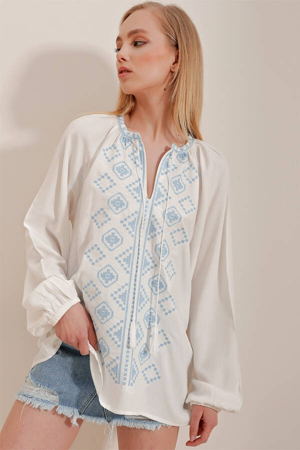 Women's White Ethnic Embroidered Viscose Woven Blouse ALC-X10312 - 4