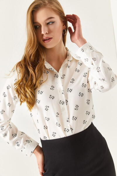 Women's White Floral Long Sleeve Shirt ARM-22K001063 - 7