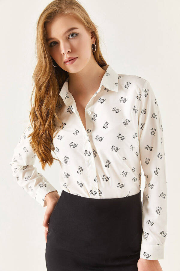 Women's White Floral Long Sleeve Shirt ARM-22K001063 - 8