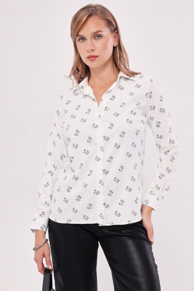 Women's White Floral Long Sleeve Shirt ARM-22K001063 - 4