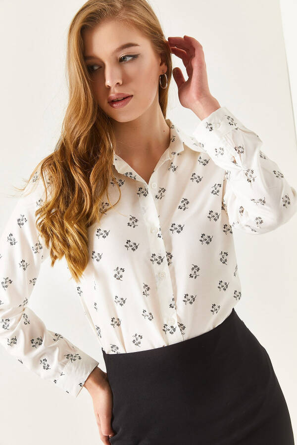 Women's White Floral Long Sleeve Shirt ARM-22K001063 - 11