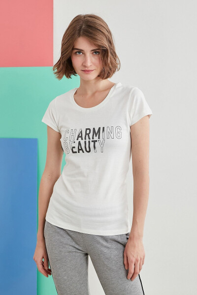 Women's White Printed T-shirt - 1