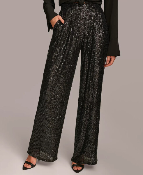 Women's Wide Leg Sequin Pant Black - 1