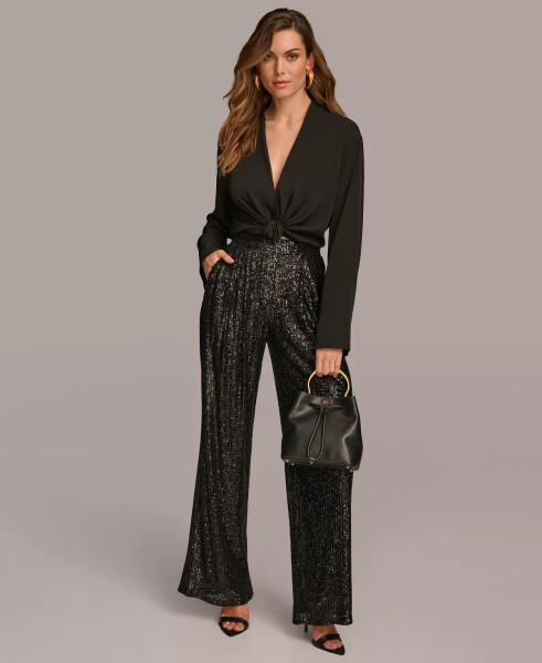 Women's Wide Leg Sequin Pant Black - 3