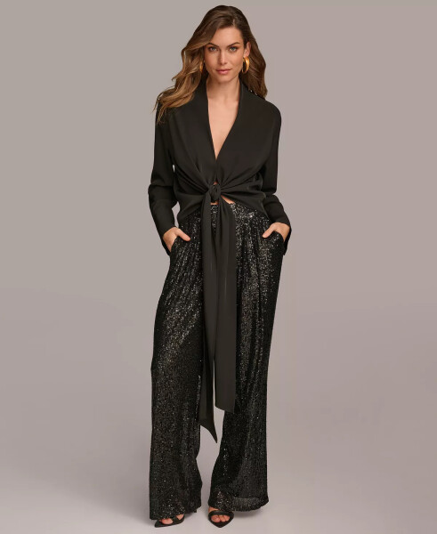 Women's Wide Leg Sequin Pant Black - 6