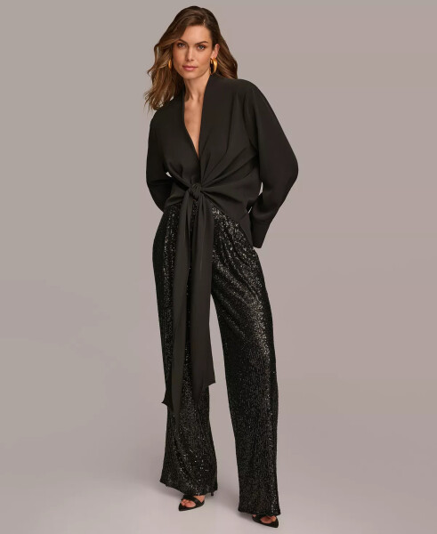 Women's Wide Leg Sequin Pant Black - 7