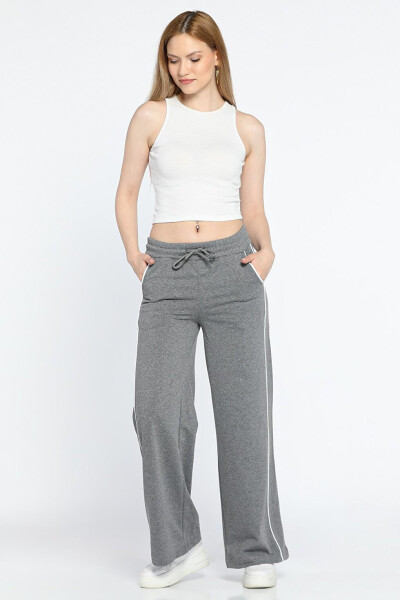 Women's Wide Leg Sweatpants with Elastic Waistband and Stripe - 1