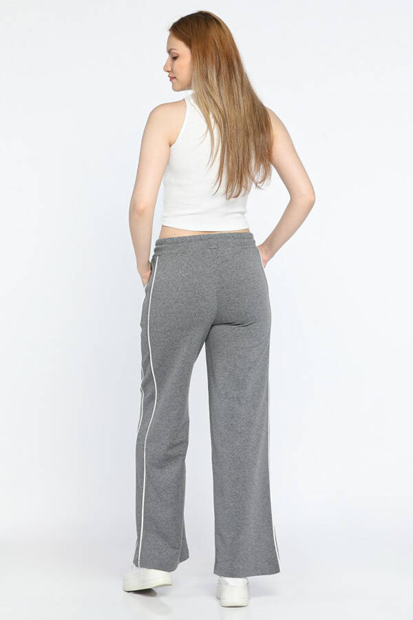 Women's Wide Leg Sweatpants with Elastic Waistband and Stripe - 3