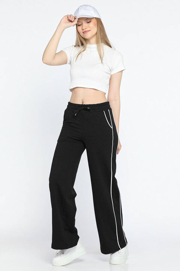 Women's Wide Leg Sweatpants with Elastic Waistband and Stripe - 1