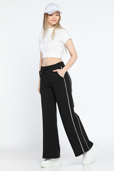 Women's Wide Leg Sweatpants with Elastic Waistband and Stripe - 2