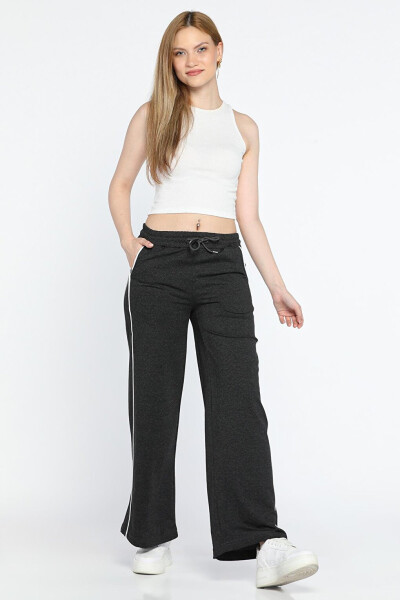 Women's Wide Leg Sweatpants with Elastic Waistband and Stripe - 1