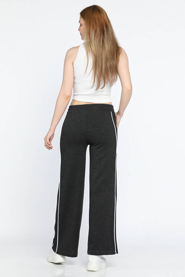 Women's Wide Leg Sweatpants with Elastic Waistband and Stripe - 3