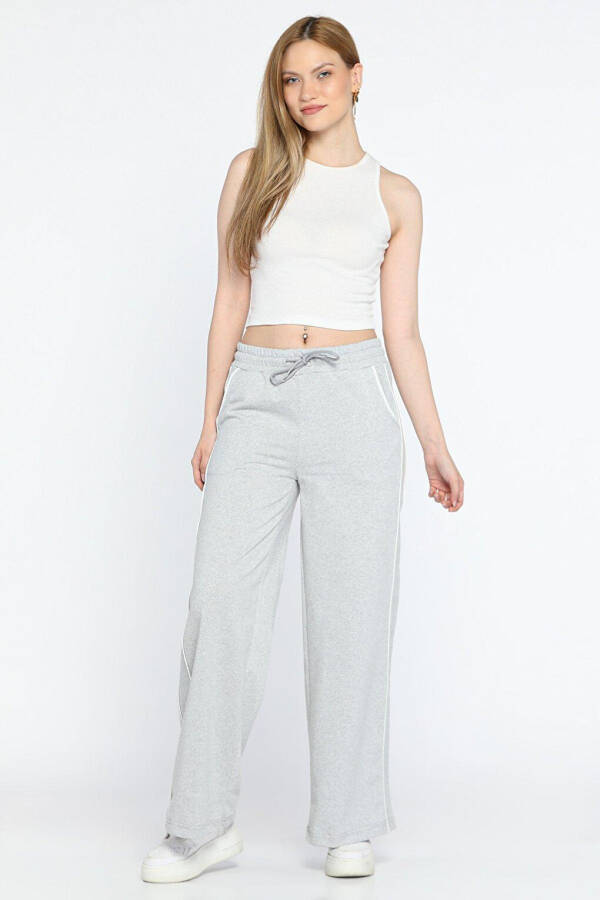 Women's Wide Leg Sweatpants with Elastic Waistband and Stripe - 1