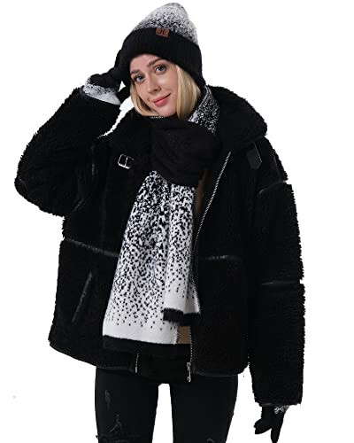 Womens Winter Knit Beanie Hats and Touchscreen Gloves Long Scarf Set with Warm Fleece Lined Skull Caps Scarves for Women - 6