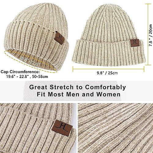 Womens Winter Knit Warm Hat Beanie + Long Scarf + Touch Screen Gloves Set Skull Caps Neck Scarves for Women Men - 2