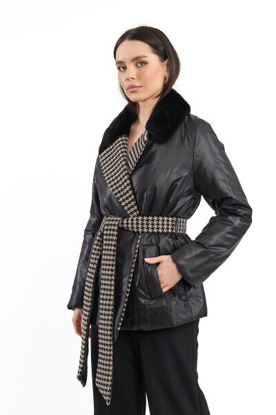 Women's Winter Overcoat with Raccoon Fur, Belt and English Collar - 10