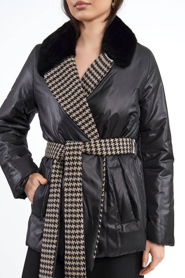 Women's Winter Overcoat with Raccoon Fur, Belt and English Collar - 5