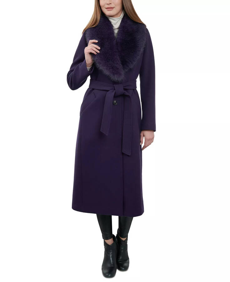 Women's Wool Blend Belted Coat Dark Iris - 3