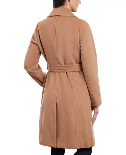 Women's Wool Blend Belted Wrap Coat Dark Camel - 2