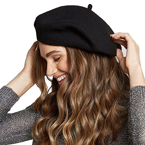 Womens Wool French Beret Chic Solid Beanie Hat Stretchable Classic Beret - 1