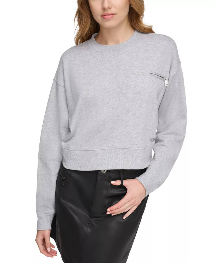 Women's Zippered-Pocket Dropped-Sleeve Sweatshirt Steel Grey Heather - 1