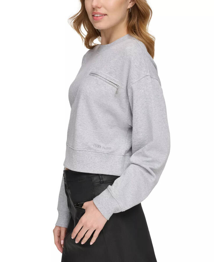 Women's Zippered-Pocket Dropped-Sleeve Sweatshirt Steel Grey Heather - 3