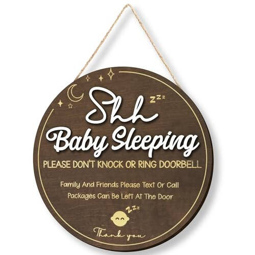 Woodamore Shhh Baby Sleeping Sign for Front Door - Please Do Not Knock Or Ring Doorbell Sign, Baby Sleeping Door Sign, No Knocking Door Sign, No Soliciting Do Not Knock Sign - 31