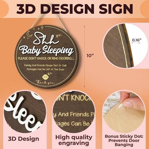 Woodamore Shhh Baby Sleeping Sign for Front Door - Please Do Not Knock Or Ring Doorbell Sign, Baby Sleeping Door Sign, No Knocking Door Sign, No Soliciting Do Not Knock Sign - 32