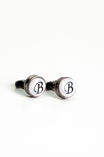 Wooden Box Round Letter Cufflinks B Letter - 5