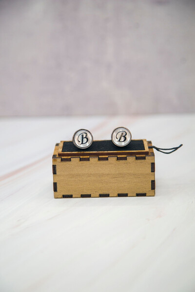 Wooden Box Round Letter Cufflinks B Letter - 6