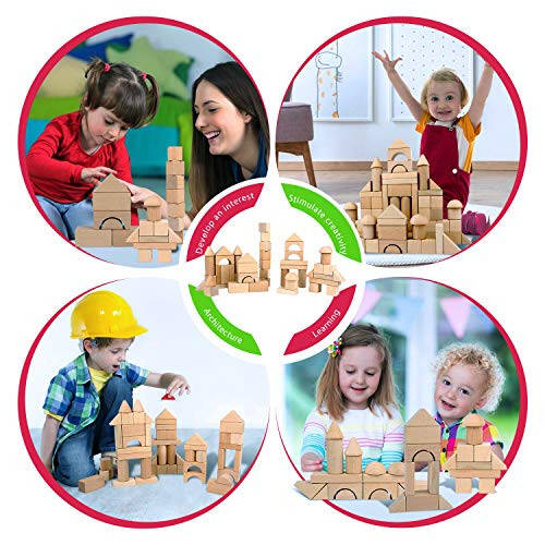 Wooden Building Blocks Set for Kids - Stacker Stacking Game Construction Toys Set Preschool Colorful Learning Educational Toys - Geometry Wooden Blocks for 3+ Year Old Boys & Girls - 5