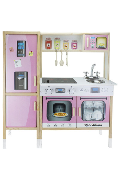 Wooden Children's Kitchen Set with Refrigerator and Led Illuminated Stove - 8