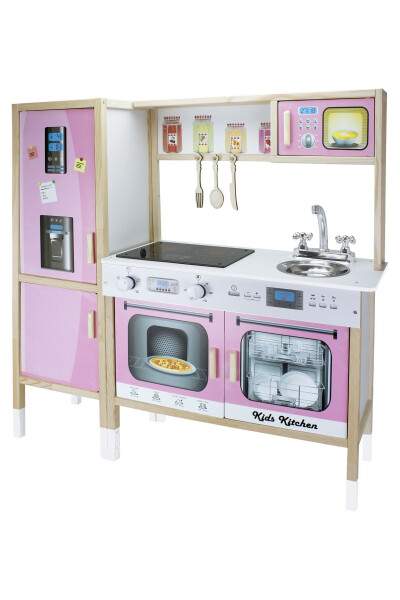 Wooden Children's Kitchen Set with Refrigerator and Led Illuminated Stove - 11