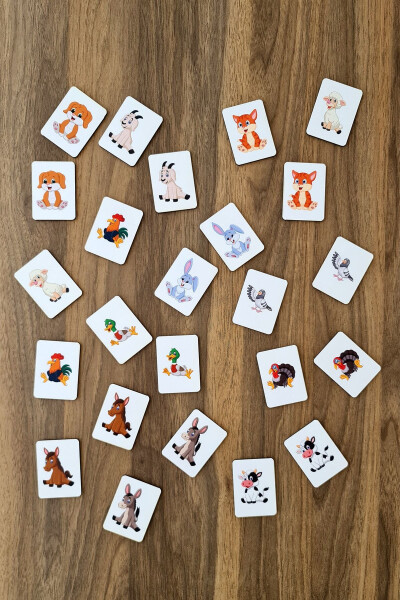 Wooden Cute Farm Animals Intelligence Cards Matching Game Preschool Educational Material - 4