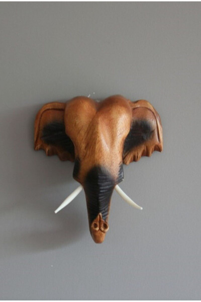 Wooden Elephant Head Mask/Wall Decor 15Cm - 1