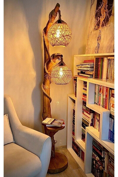 Wooden Floor Lamp Natural Wood Design Log Floor Lamp Home Corner Lighting - 4