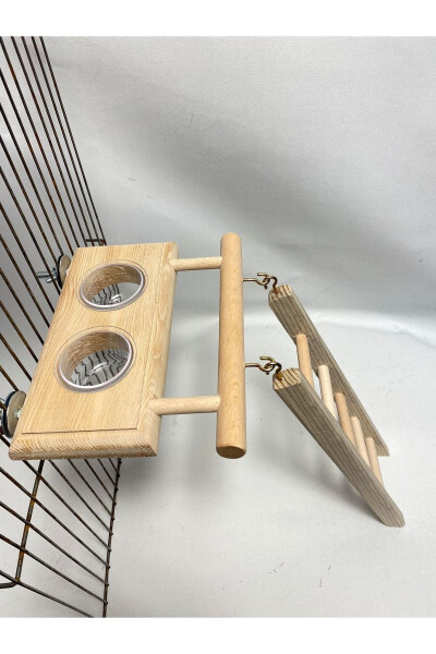 Wooden Handmade Parrot and Budgie Feeder with Ladder - 1