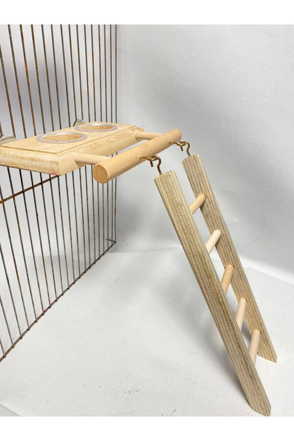 Wooden Handmade Parrot and Budgie Feeder with Ladder - 2