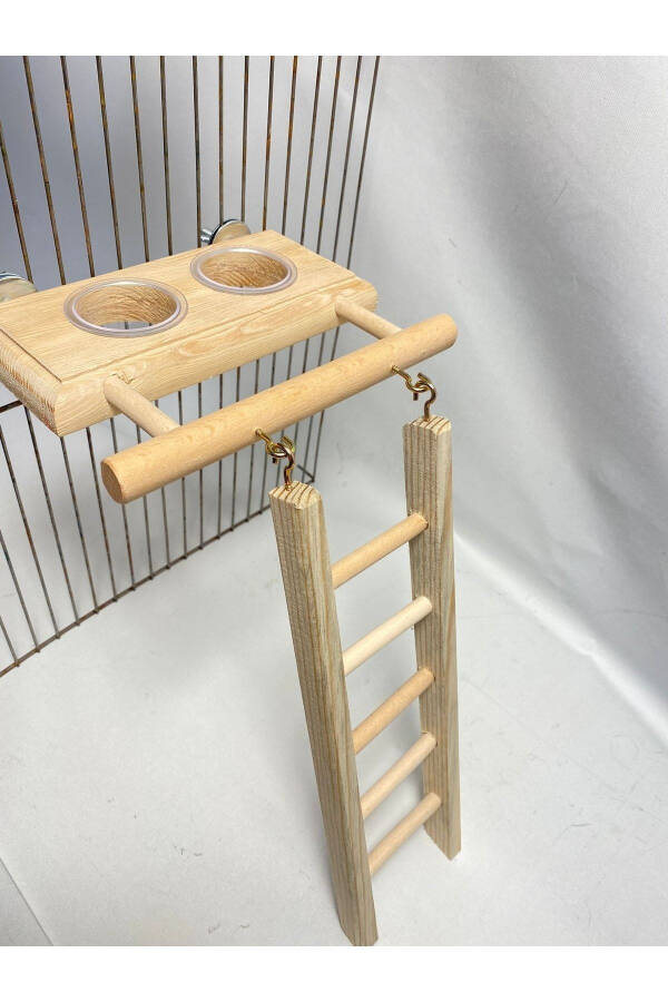 Wooden Handmade Parrot and Budgie Feeder with Ladder - 3