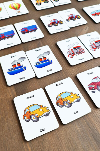 Wooden Intelligence Cards Matching Game Wooden Puzzle Toy (Vehicles) - 1