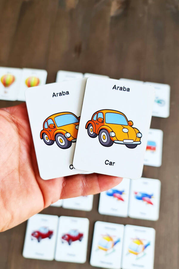 Wooden Intelligence Cards Matching Game Wooden Puzzle Toy (Vehicles) - 3